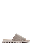 Women's Beige Stone Leather Slippers | Derimod Women's Beige Stone Leather Slippers | Derimod