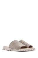 Women's Beige Stone Leather Slippers | Derimod Women's Beige Stone Leather Slippers | Derimod