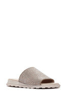 Women's Beige Stone Leather Slippers | Derimod Women's Beige Stone Leather Slippers | Derimod