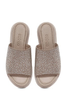 Women's Beige Stone Leather Slippers | Derimod Women's Beige Stone Leather Slippers | Derimod