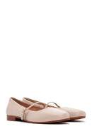 Women's Beige Strap Leather Ballerinas | Derimod Women's Beige Strap Leather Ballerinas | Derimod