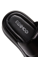 Women's Black Double-Striped Leather Comfort Slippers | Derimod Women's Black Double-Striped Leather Comfort Slippers | Derimod