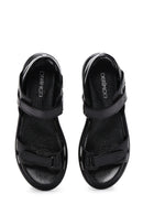 Women's Black Strappy Leather Comfort Sandals | Derimod Women's Black Strappy Leather Comfort Sandals | Derimod