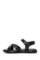 Women's Black Double Strap Leather Comfort Sandals | Derimod Women's Black Double Strap Leather Comfort Sandals | Derimod