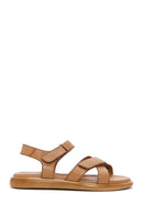 Women's Tan Double Strap Leather Comfort Sandals | Derimod Women's Tan Double Strap Leather Comfort Sandals | Derimod