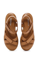 Women's Tan Double Strap Leather Comfort Sandals | Derimod Women's Tan Double Strap Leather Comfort Sandals | Derimod