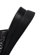 Kadın Siyah Metalik Deri Comfort Terlik | Derimod Kadın Siyah Metalik Deri Comfort Terlik | Derimod