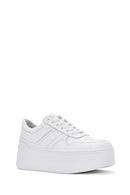 Women's White Lace-up Thick-Sole Leather Sneaker | Derimod Women's White Lace-up Thick-Sole Leather Sneaker | Derimod
