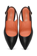 Women's Black Open-Back Heeled Leather Shoes | Derimod Women's Black Open-Back Heeled Leather Shoes | Derimod