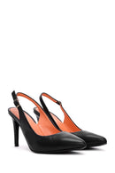 Women's Black Open-Back Heeled Leather Shoes | Derimod Women's Black Open-Back Heeled Leather Shoes | Derimod