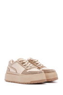 Women's Beige Thick Soled Stone Laced Sneaker | Derimod Women's Beige Thick Soled Stone Laced Sneaker | Derimod