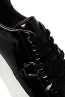 Erkek Siyah Kalın Tabanlı Bağcıklı Rugan Deri Sneaker | Derimod Erkek Siyah Kalın Tabanlı Bağcıklı Rugan Deri Sneaker | Derimod