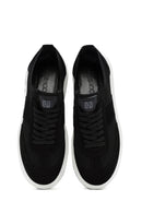 Men's Black Leather Detailed Lace Up Fabric Sneaker | Derimod Men's Black Leather Detailed Lace Up Fabric Sneaker | Derimod