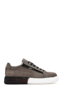 Erkek Gri Bağcıklı Nubuk Deri Sneaker | Derimod Erkek Gri Bağcıklı Nubuk Deri Sneaker | Derimod