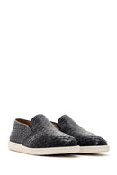 Men's Black Knit Leather Casual Loafer | Derimod Men's Black Knit Leather Casual Loafer | Derimod