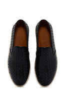 Men's Black Knit Leather Casual Loafer | Derimod Men's Black Knit Leather Casual Loafer | Derimod