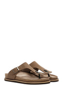 Men's Beige Flip Flop Nubuck Leather Slippers | Derimod Men's Beige Flip Flop Nubuck Leather Slippers | Derimod