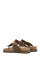 Men's Beige Flip Flop Nubuck Leather Slippers | Derimod Men's Beige Flip Flop Nubuck Leather Slippers | Derimod