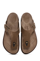 Men's Beige Flip Flop Nubuck Leather Slippers | Derimod Men's Beige Flip Flop Nubuck Leather Slippers | Derimod