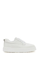 Men's White Lace-up Thick-Sole Leather Sneaker | Derimod Men's White Lace-up Thick-Sole Leather Sneaker | Derimod