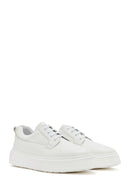 Men's White Lace-up Thick-Sole Leather Sneaker | Derimod Men's White Lace-up Thick-Sole Leather Sneaker | Derimod