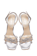 Women's Silver Ankle Buckle Stone Thin Heeled Sandals | Derimod Women's Silver Ankle Buckle Stone Thin Heeled Sandals | Derimod