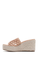 Women's Beige Wedge Heeled Slippers | Derimod Women's Beige Wedge Heeled Slippers | Derimod