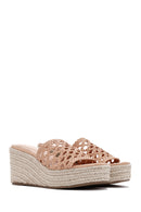 Women's Beige Wedge Heeled Slippers | Derimod Women's Beige Wedge Heeled Slippers | Derimod