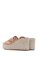 Women's Beige Wedge Heeled Slippers | Derimod Women's Beige Wedge Heeled Slippers | Derimod