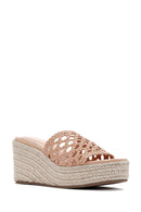 Women's Beige Wedge Heeled Slippers | Derimod Women's Beige Wedge Heeled Slippers | Derimod