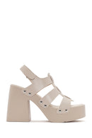 Women's Beige Strappy Platform Heeled Sandals | Derimod Women's Beige Strappy Platform Heeled Sandals | Derimod