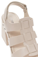 Women's Beige Strappy Platform Heeled Sandals | Derimod Women's Beige Strappy Platform Heeled Sandals | Derimod