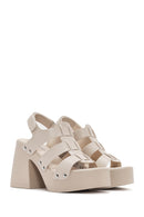 Women's Beige Strappy Platform Heeled Sandals | Derimod Women's Beige Strappy Platform Heeled Sandals | Derimod