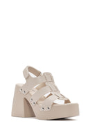 Women's Beige Strappy Platform Heeled Sandals | Derimod Women's Beige Strappy Platform Heeled Sandals | Derimod