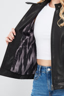 July Women's Black Regular Short Leather Jacket | Derimod July Women's Black Regular Short Leather Jacket | Derimod