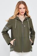Halley Women's Khaki Hooded Oversize Leather Coat | Derimod Halley Women's Khaki Hooded Oversize Leather Coat | Derimod
