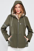 Halley Women's Khaki Hooded Oversize Leather Coat | Derimod Halley Women's Khaki Hooded Oversize Leather Coat | Derimod