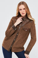 Western Women's Brown Shirt Style Suede Leather Jacket | Derimod Western Women's Brown Shirt Style Suede Leather Jacket | Derimod