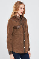 Western Women's Brown Shirt Style Suede Leather Jacket | Derimod Western Women's Brown Shirt Style Suede Leather Jacket | Derimod