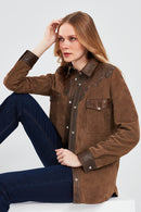 Western Women's Brown Shirt Style Suede Leather Jacket | Derimod Western Women's Brown Shirt Style Suede Leather Jacket | Derimod