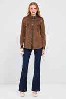 Western Women's Brown Shirt Style Suede Leather Jacket | Derimod Western Women's Brown Shirt Style Suede Leather Jacket | Derimod