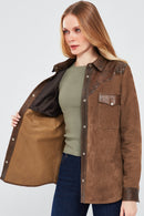 Western Women's Brown Shirt Style Suede Leather Jacket | Derimod Western Women's Brown Shirt Style Suede Leather Jacket | Derimod