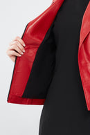 Kiara Kadın Kırmızı Slim-Fit Biker Deri Ceket | Derimod Kiara Kadın Kırmızı Slim-Fit Biker Deri Ceket | Derimod
