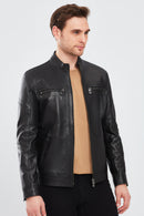 Kimmich Men's Black Sports Leather Coat | Derimod Kimmich Men's Black Sports Leather Coat | Derimod