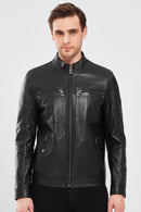 Kimmich Men's Black Sports Leather Coat | Derimod Kimmich Men's Black Sports Leather Coat | Derimod