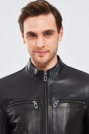 Kimmich Men's Black Sports Leather Coat | Derimod Kimmich Men's Black Sports Leather Coat | Derimod