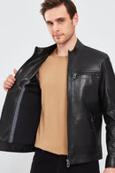 Kimmich Men's Black Sports Leather Coat | Derimod Kimmich Men's Black Sports Leather Coat | Derimod