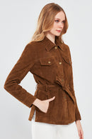 Margo Women's Brown Shirt Collar Suede Leather Jacket | Derimod Margo Women's Brown Shirt Collar Suede Leather Jacket | Derimod
