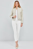 Sharon Women's Beige Short Leather Jacket | Derimod Sharon Women's Beige Short Leather Jacket | Derimod