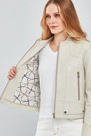 Sharon Women's Beige Short Leather Jacket | Derimod Sharon Women's Beige Short Leather Jacket | Derimod